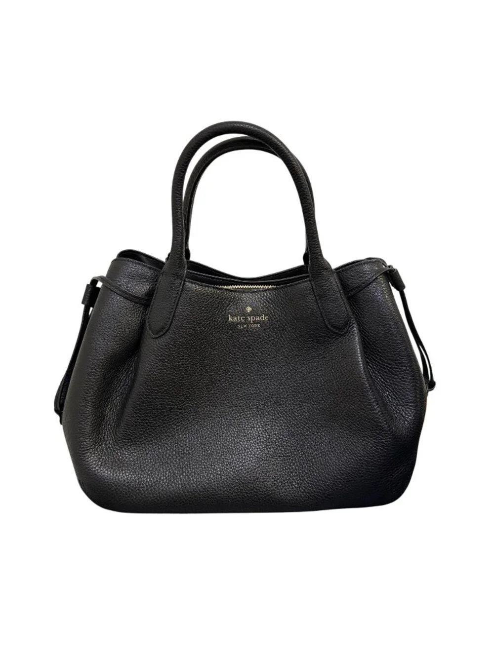 Kate Spade Black Pebbled Leather Satchel Bag With Adjustable Crossbody Strap